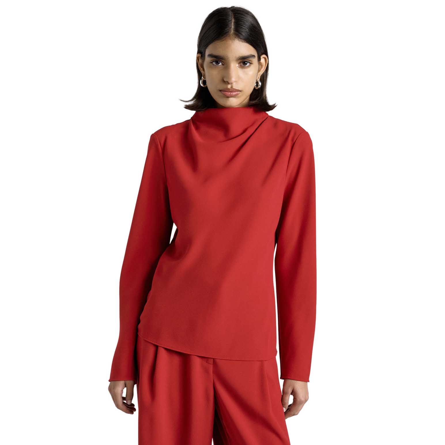 Cue Cherry Crepe Long Sleeve Top